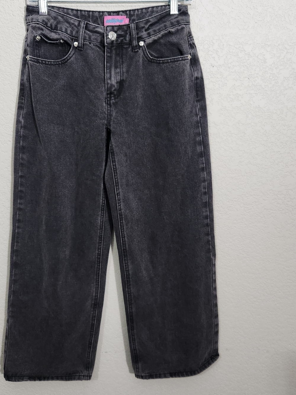 Edikted Black Washed Wide Leg Jeans with Pink Label Xs